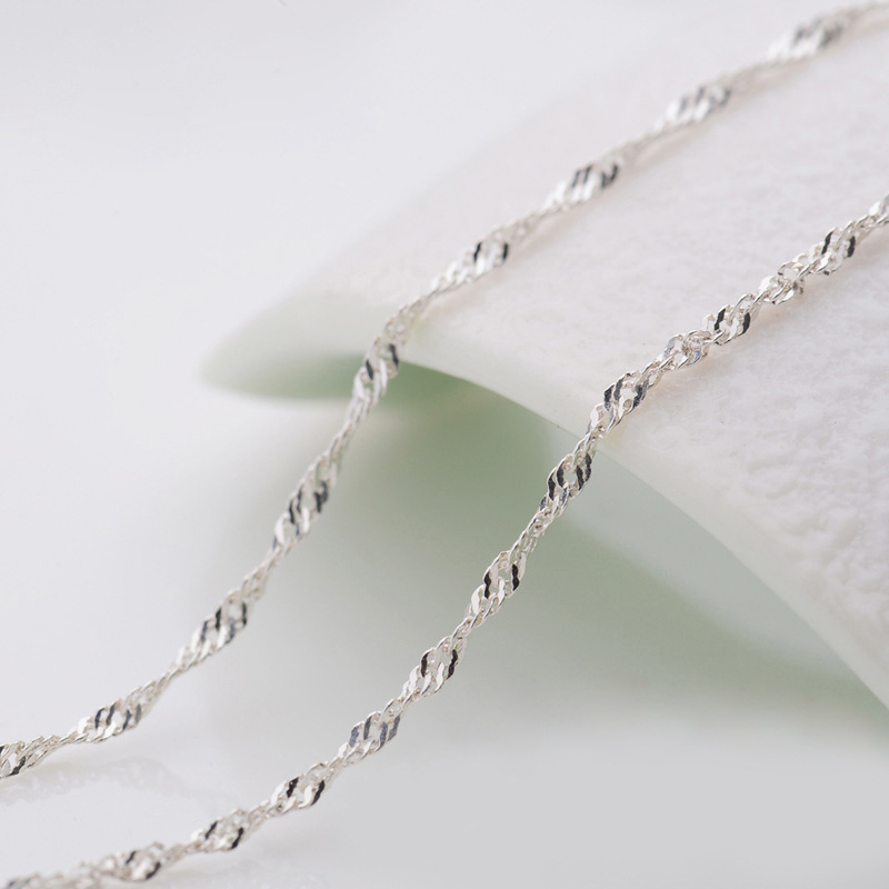 S999纯银水波链-韩版锁骨链-时尚项链-百搭水波纹亲子款项链3条